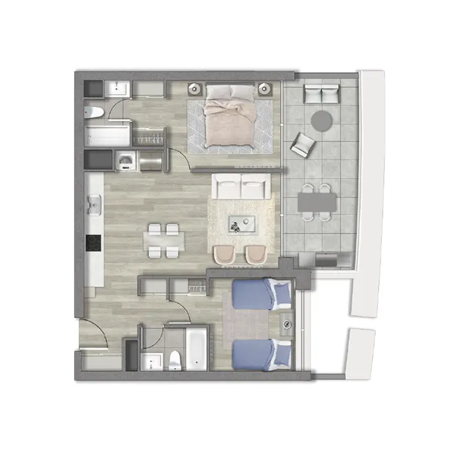 Venta de departamento en Reñaca, Viña del Mar con vista al mar, 2 dormitorios y 2 baños Tipo C1 de Makroplaza - Planta