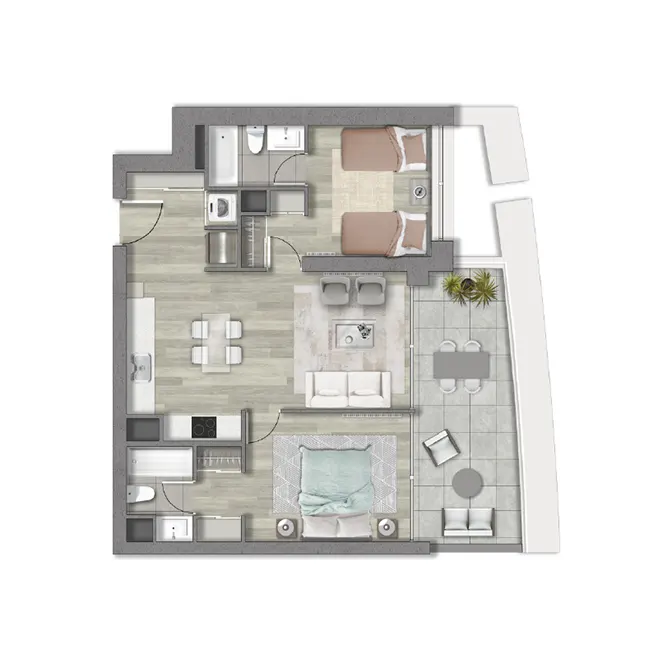 Venta de departamento en Reñaca, Viña del Mar con vista al mar, 2 dormitorios y 2 baños Tipo C de Makroplaza - Planta