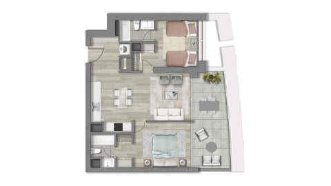 Planta tipo C 2D+2B - Makroplaza