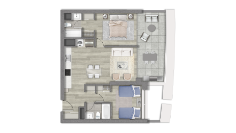 Planta tipo C1 2D+2B - Makroplaza