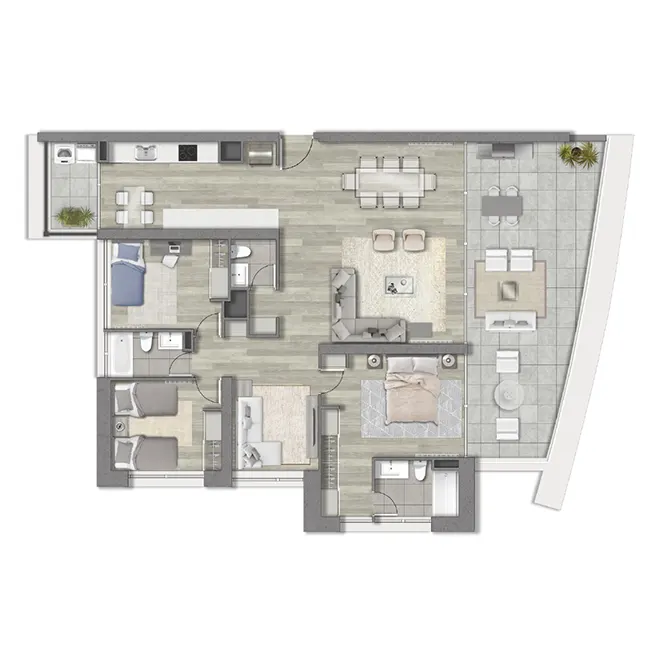 Departamento en venta en Reñaca, Viña del Mar con vista al mar, 3 dormitorios y 3 baños de Makroplaza - Planta